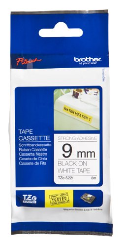 Brother TZE-S221 3/8" Black on White Extra Strength Label Tape
