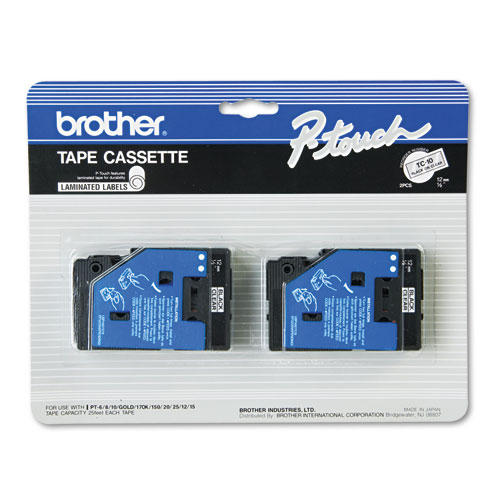Brother TC-10 1/2in Black On Clear Label Tape, 2 Pack