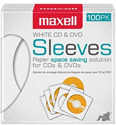 Maxell CD/DVD White Paper Sleeves, 100 Pack