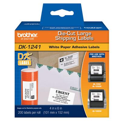 Brother 4 x 6 Inch Die Cut White Paper Labels 200 Count (DK1241) - Retail Packaging