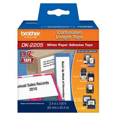 Brother DK-2205 Black on White Continuous Length Paper Tape