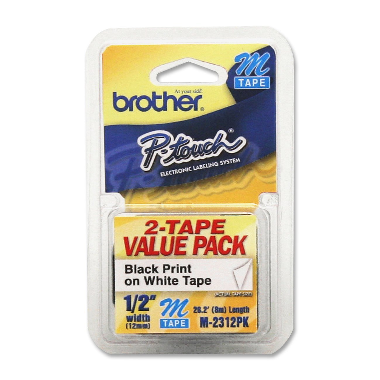 Brother P-Touch M2312PK, 1/2" Black/White  M Series Tape Cartridges 2 Pack