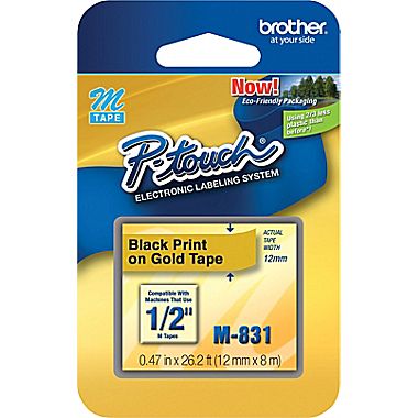 Brother M831 1/2" Black on Gold Label Tape