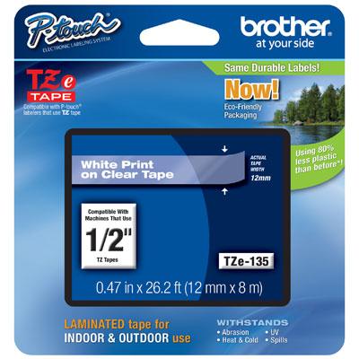 Brother TZE-134 1/2" White on Clear Laminated P-Touch Label Tape