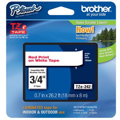Brother TZE-242 3/4" Red on White P-Touch Label Tape