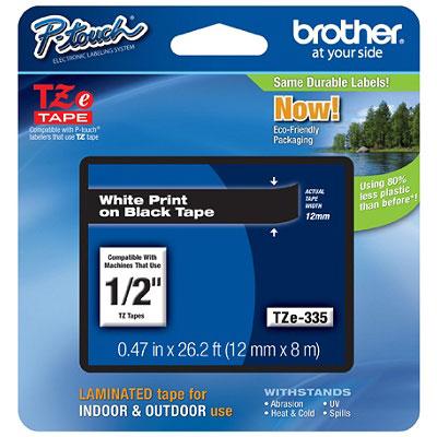 Brother TZE-335 White on Black P-Touch Label Tape