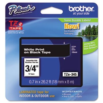 Brother TZE345 3/4" White on Black P-Touch Label Tape