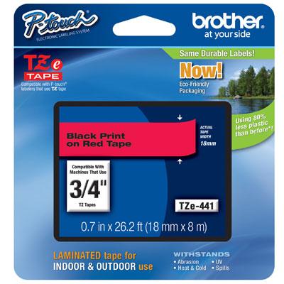 Brother Tape TZE-441 .70" Laminated Black on Red P-Touch Label Tape
