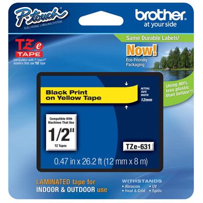 Brother Tape TZe631 1/2 Inch, Black on Yellow Label Tape