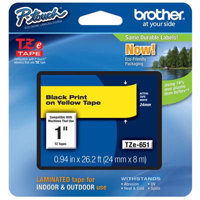 Brother 1" TZE-651 Black on Yellow P-Touch Label Tape