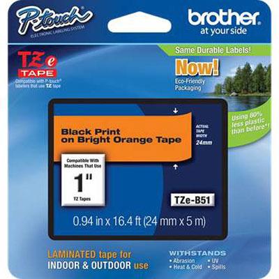Brother TZE-B51 1" Laminated Black on Fluorescent Orange P-Touch Label Tape