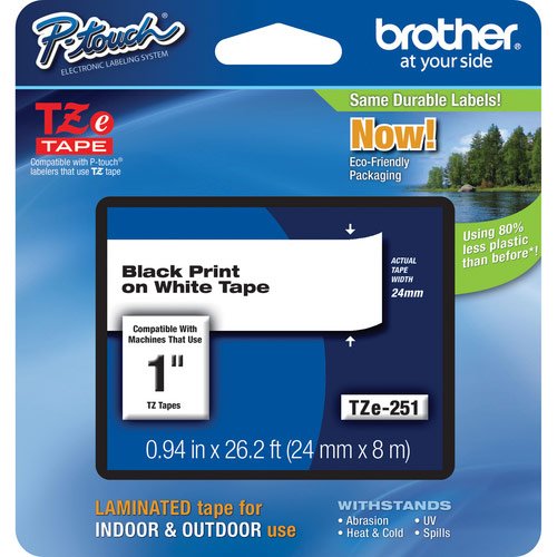 Brother TZe 251 1" Black on White P-Touch Label