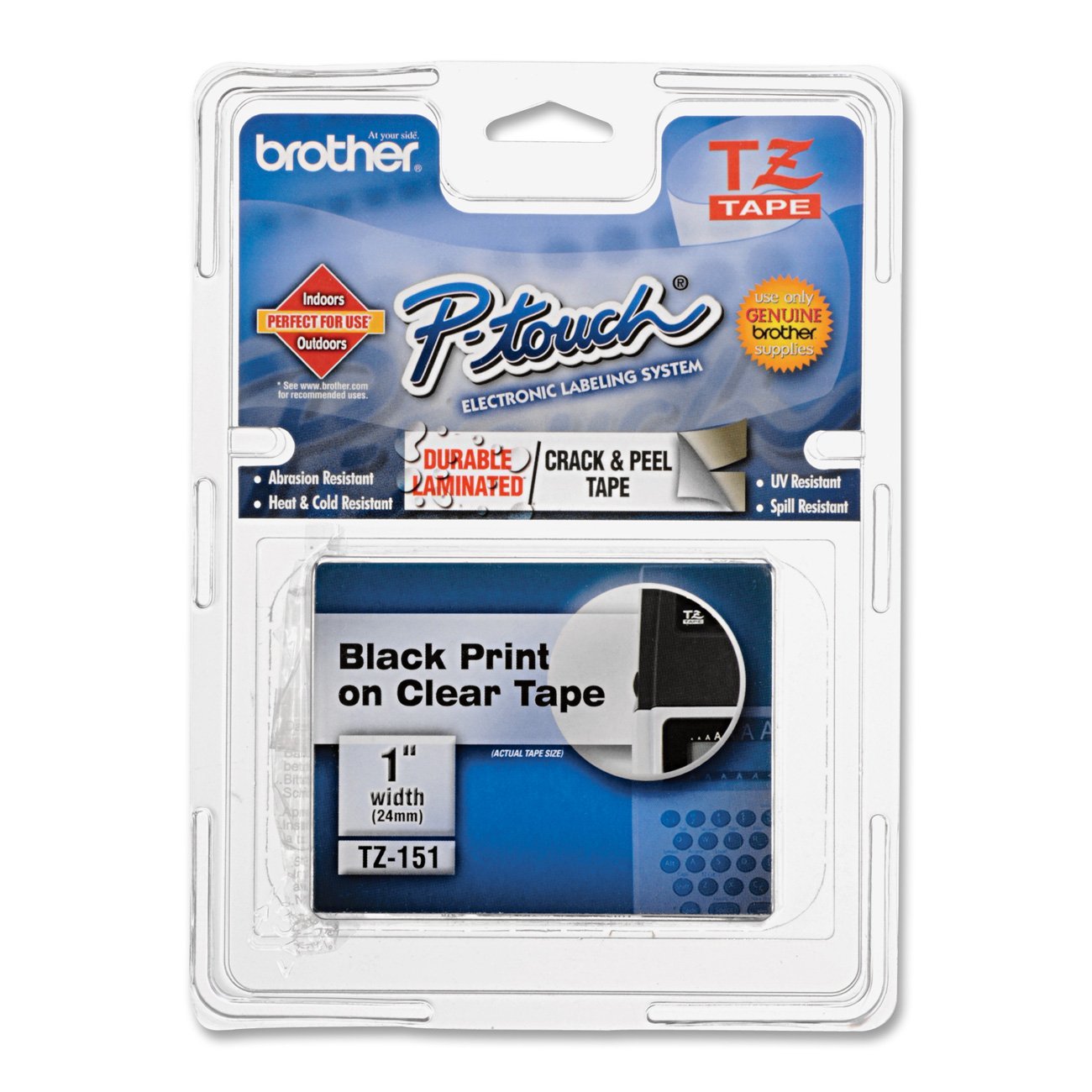 Brother TZE-251 1 Inch, Black on Clear Label Tape