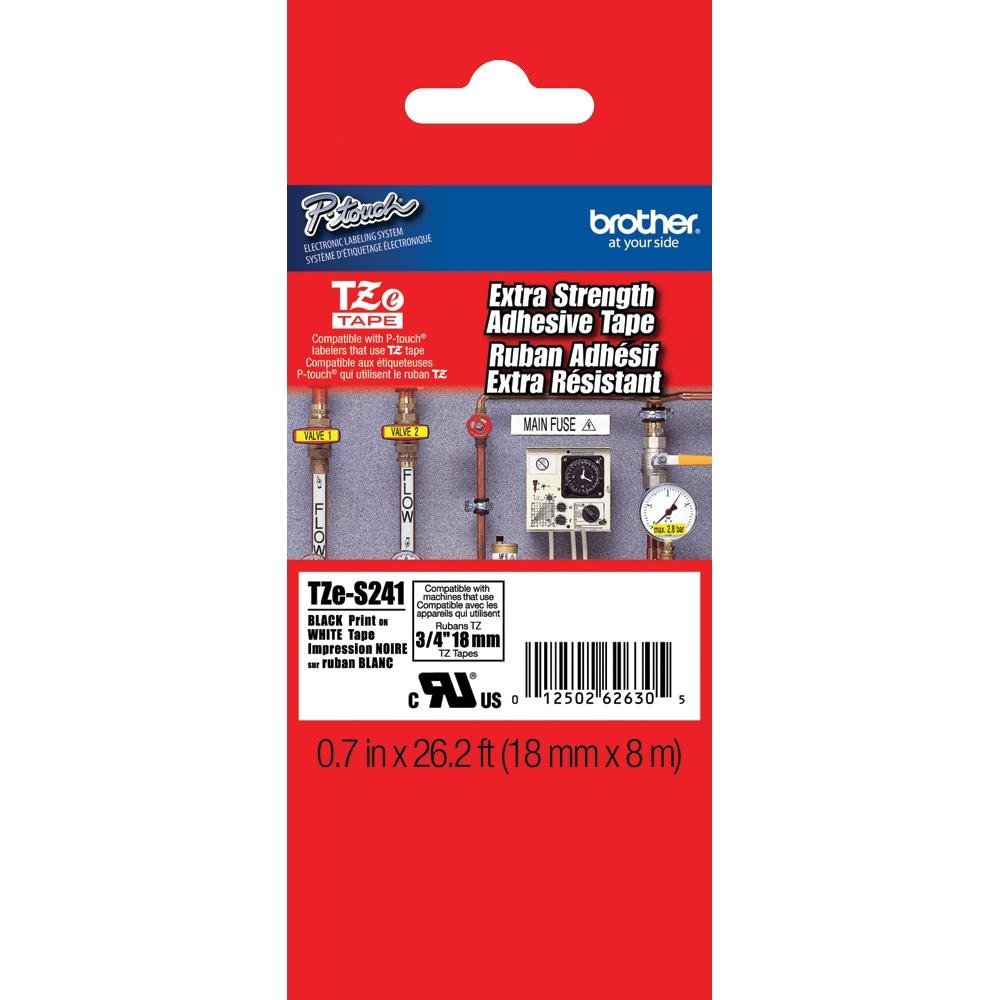 Brother TZE-S241 3/4" Extra Strength Tape, Black on White