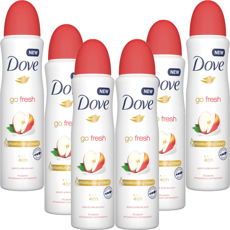 Dove Go Fresh Apple & White Tea Antiperspirant Deodorant Spray, 6 Pack