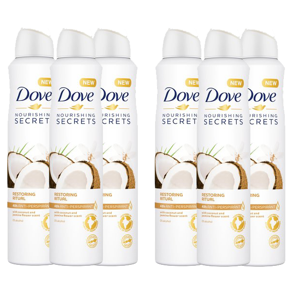 Dove Nourishing Secrets Coconut & Jasmine Antiperspirant Deodorant Spray, 6 Pack