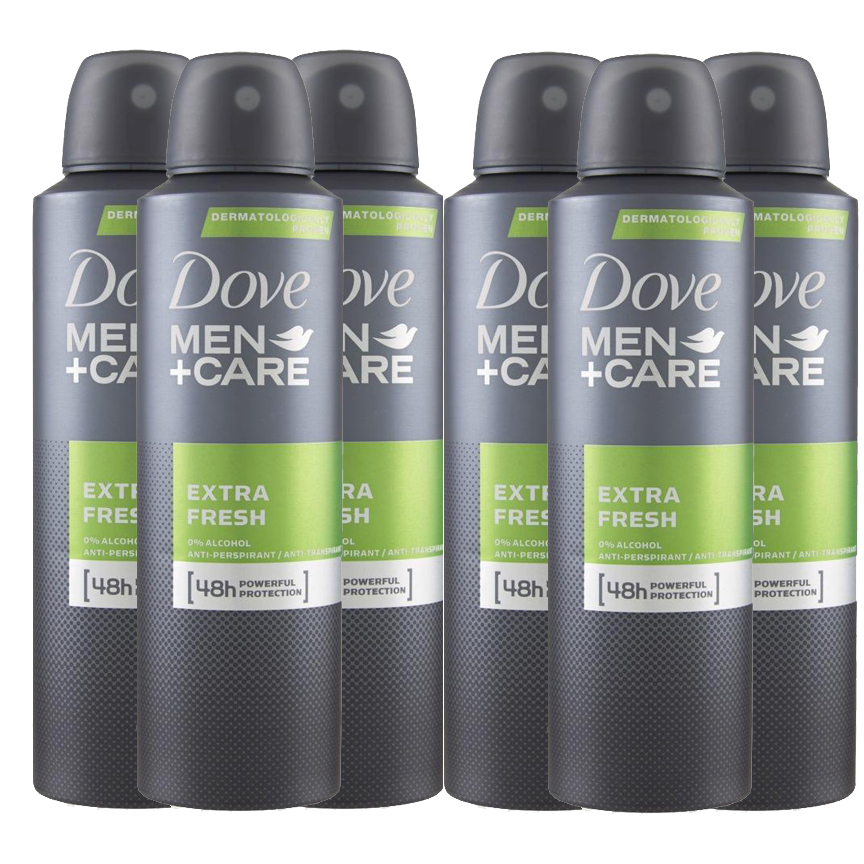 Dove Men + Care Extra Fresh 48 Hour Deodorant Spray, 6 Pack