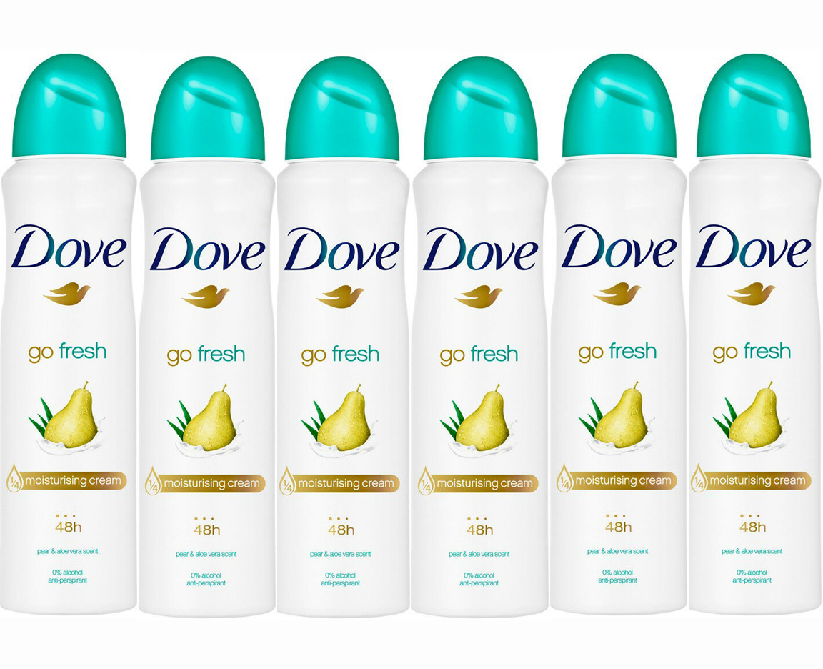 Dove Go Fresh Pear & Aloe Antiperspirant Deodorant Spray, 6 Pack
