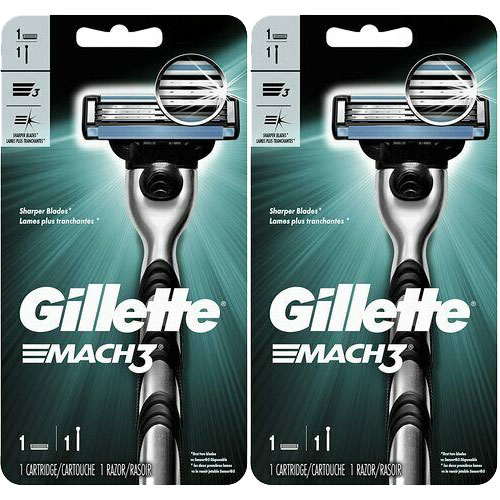 Gillette Mach3 Razor Handle + 1 Refill Cartridge, 2 Pack