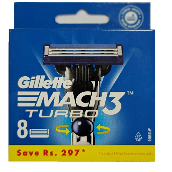 Gillette Mach3 Turbo 8 Razor Blade Refill Cartridges for Men