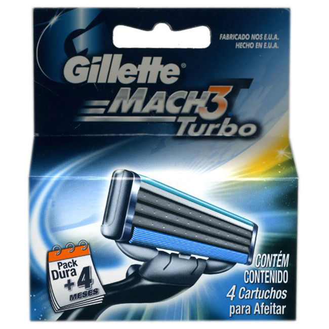 Gillette Mach3 Turbo Refill Razor Blade Cartridges, Pack of 4