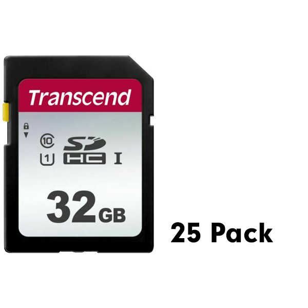 Transcend 32GB 300S Class 10 SDHC Memory Card, 25 Pack