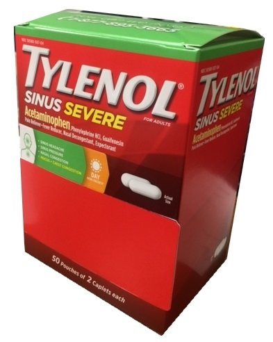 Tylenol Sinus Severe Daytime Non Drowsy, 50 Pouches Of 2 Caplets Each