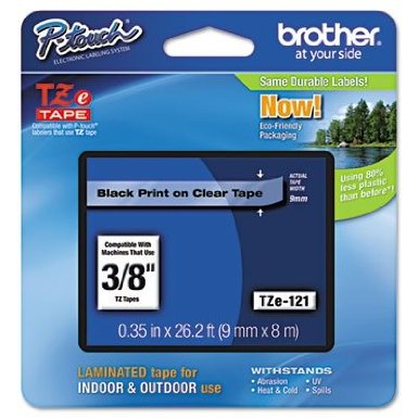 Brother TZE121 Black on Clear 3/8" Label Tape