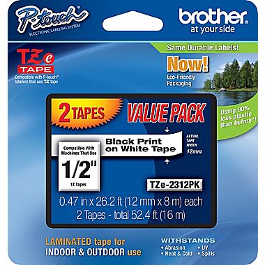 Brother TZe-231 2PK 1/2" Black on White P-Touch Label Tape