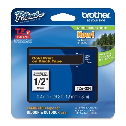 Brother TZe-334 .50" Black on Gold P-Touch Label Tape