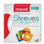 Maxell Color CD/DVD Paper Sleeves, 100 Pack