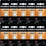 Duracell 1632 Lithium 3V Coin Cell Battery, 10 Pack