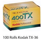 Kodak Tri-x 400 36 Exposure (TX-36) Professional Black and White Print 35mm Film, 100 Rolls