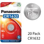 Panasonic CR1632 3V Lithium Coin Cell Battery, 20 Pieces