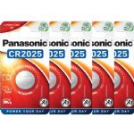 Panasonic CR2025 3V Lithium Coin Cell Batteries, 5 Pack