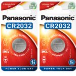 Panasonic CR2032 3 V Lithium Coin Cell Battery, 2 Pack
