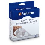 Verbatim CD/DVD Paper Sleeves with Clear Window, 100 Pack
