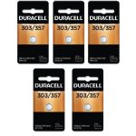 Duracell 303/357 Silver Oxide Watch Battery, 5 Pack