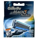 Gillette Mach3 Turbo Refill Razor Blade Cartridges, Pack of 4