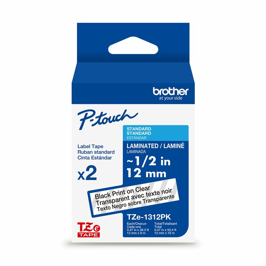 Brother P-Touch TZE1312PK 1/2" Laminated Tape Black/Clear 2 Pack