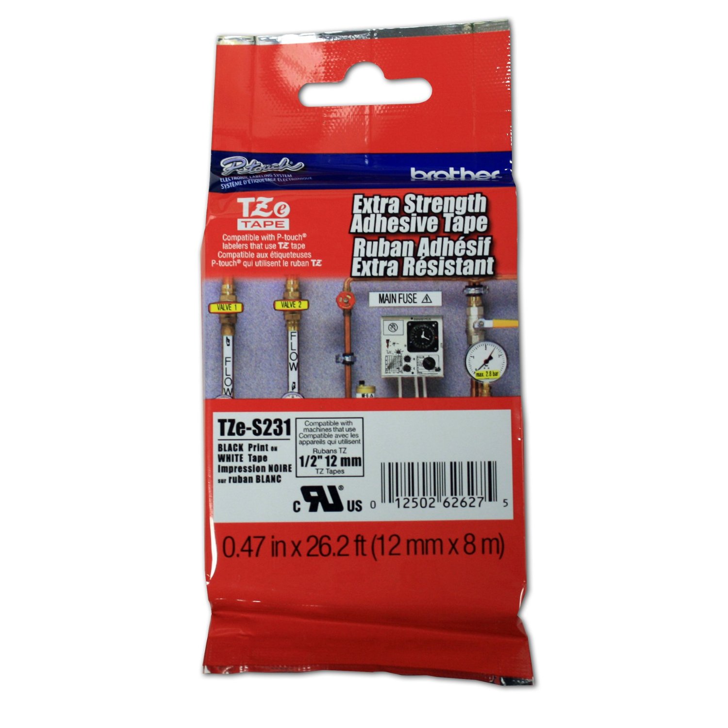 Brother TZES231 1/2" Extra Strength Tape, Black on White