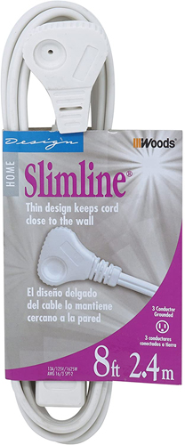 Woods Slimline Flat Plug 8 Ft Power Extension Cord