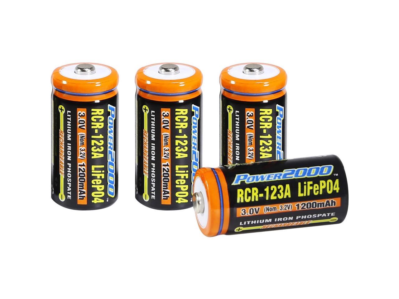 Power2000 CR123A 4Pack Rechargeable CR123A LiFePO4 Batteries