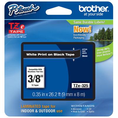 Brother TZE-325 White on Black, 9mm Label Tape