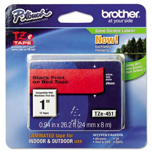 Brother TZE451 1" Black on Red Label Tape for TZ Models