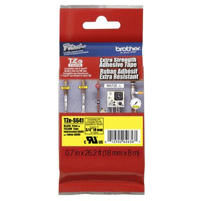 Brother TZeS-641 3/4" Extra Strength Adhesive Black on Yellow Label Tape