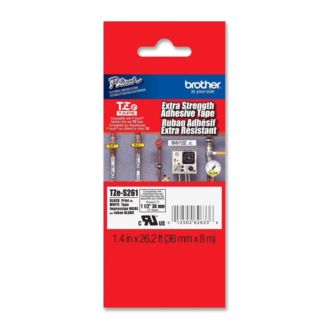 Brother TZES-261 1.5" Laminated Extra-Strength Black on White Label Tape