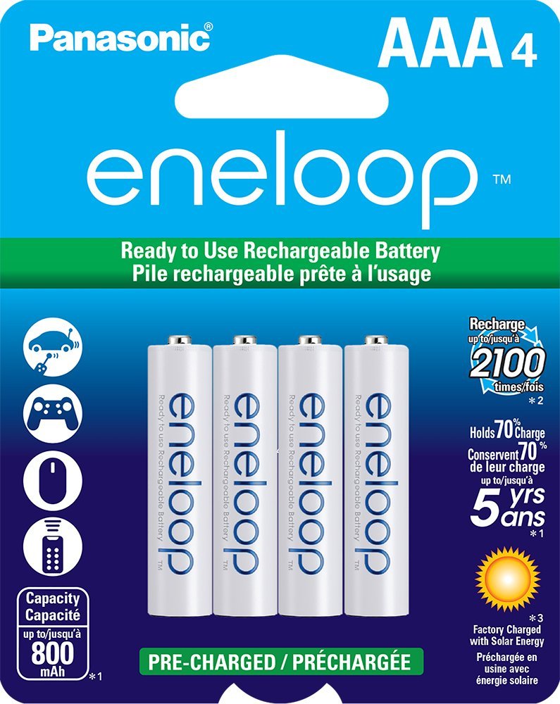 Panasonic Eneloop AAA Ni-MH Pre-Charged Rechargeable Batteries, 4 Pack