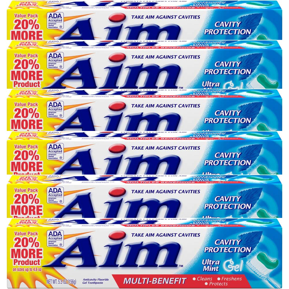 Aim Multi-Benefit Cavity Protection Gel Toothpaste Ultra Mint, 5.5 Oz. ,  6 Pack