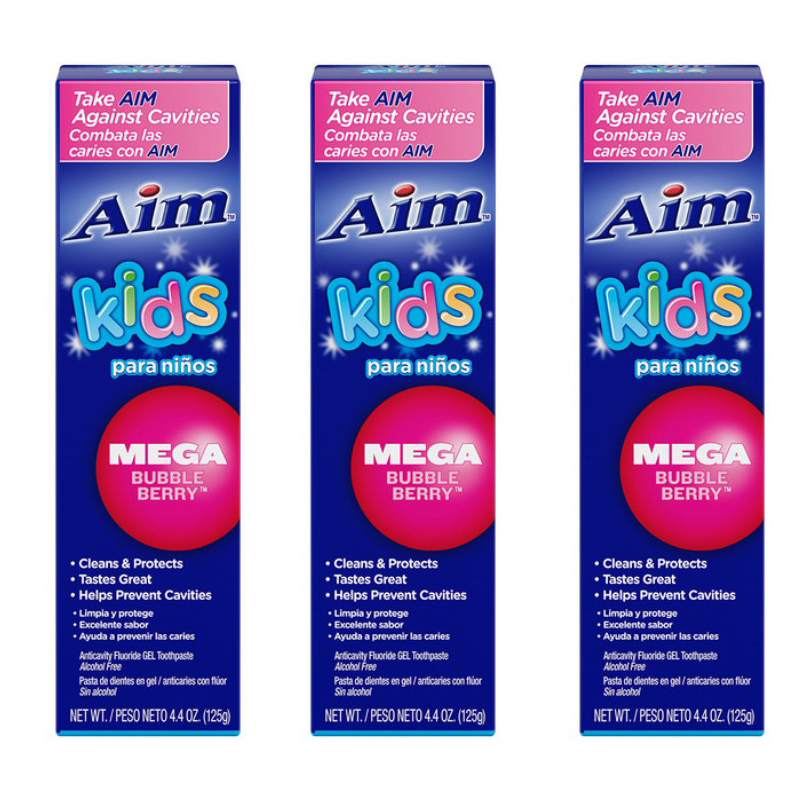 AIM Kids Mega Bubbleberry Gel Anti-Cavity Toothpaste, 4.4 oz, 3 Pack